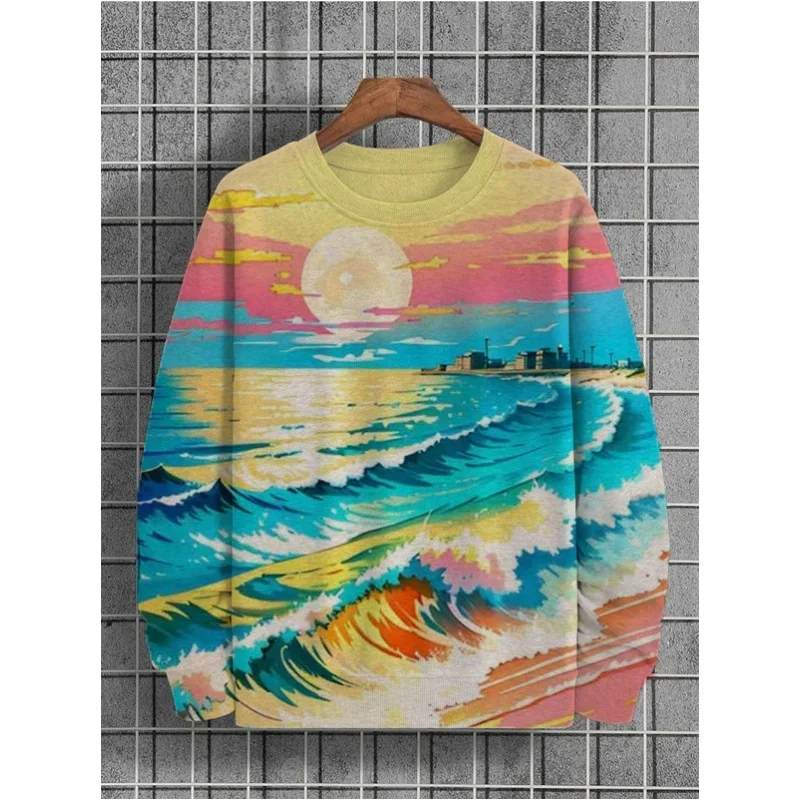 Autumn 3d Colorful Landscape Graphic Long Sleeve Print T-Shirt Fashion New In Hoodies For Men Pullovers Oversized Men\'s Clothing