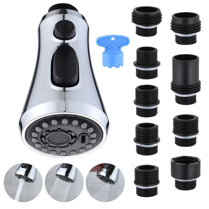 Kitchen Faucet Head Replacement, 3-Mode (Blade Spray) Pull Down Kitchen Sink Faucet Sprayer Head With 9 Adapters