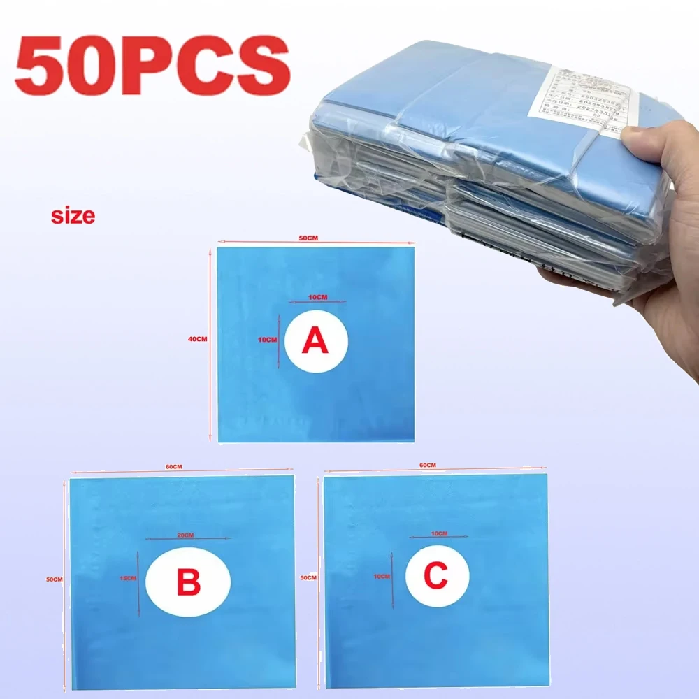 

50Pcs Disposable Surgical Drapes Hole Individually Package Cover Non Woven Sterile Hole Sheet Blue Surgical Towel
