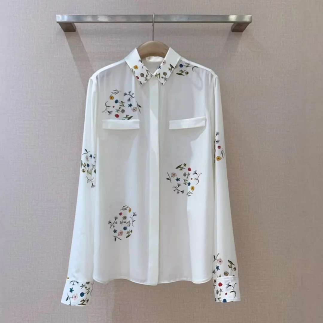 Women's Summer Fresh Tiny Floral Print Long Sleeve Blouse