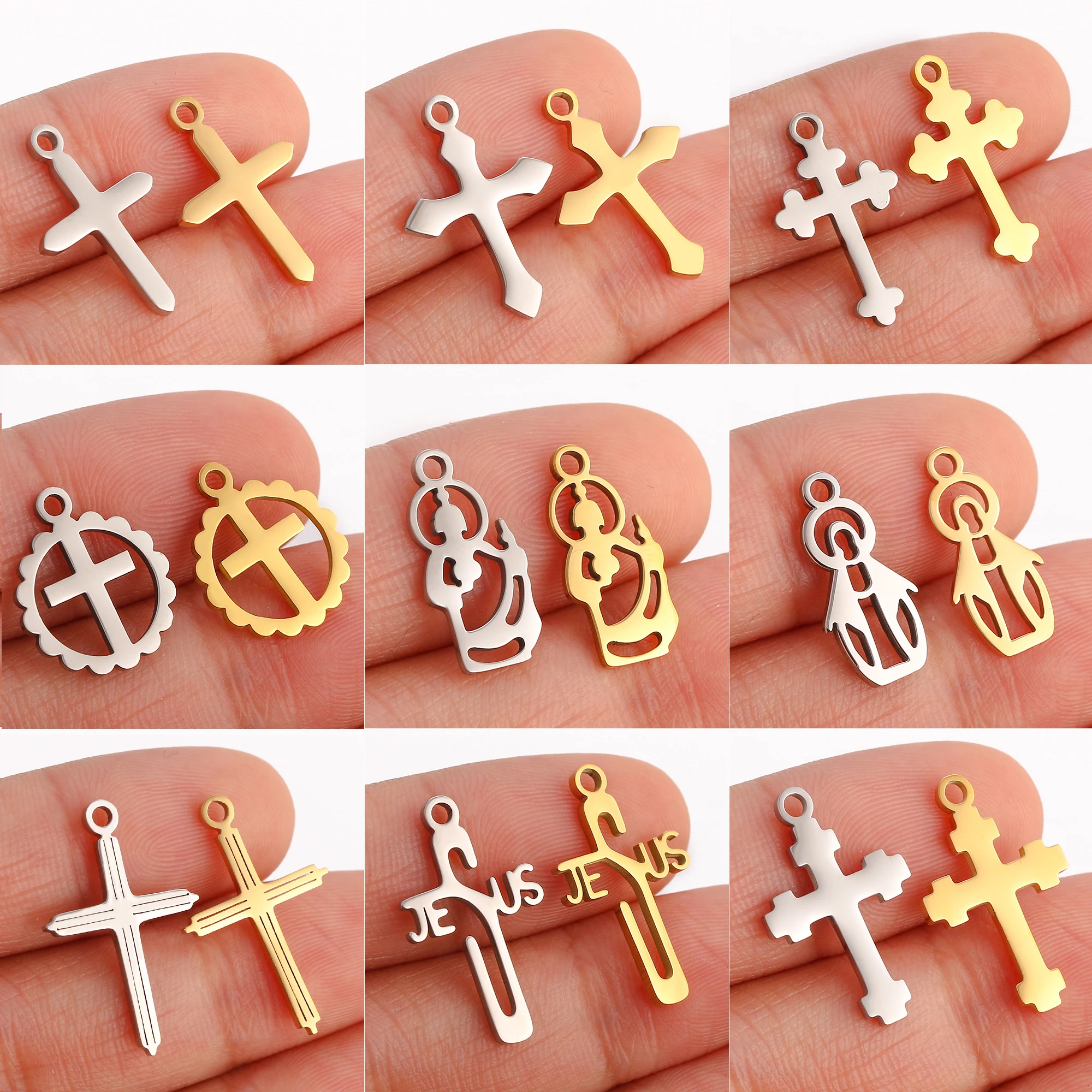 5pcs/Lot Stainless Steel Cross Charms Diy Earrings Necklace Bracelet Virgin Mary Charms for Jewelry Making Supplies Wholesale