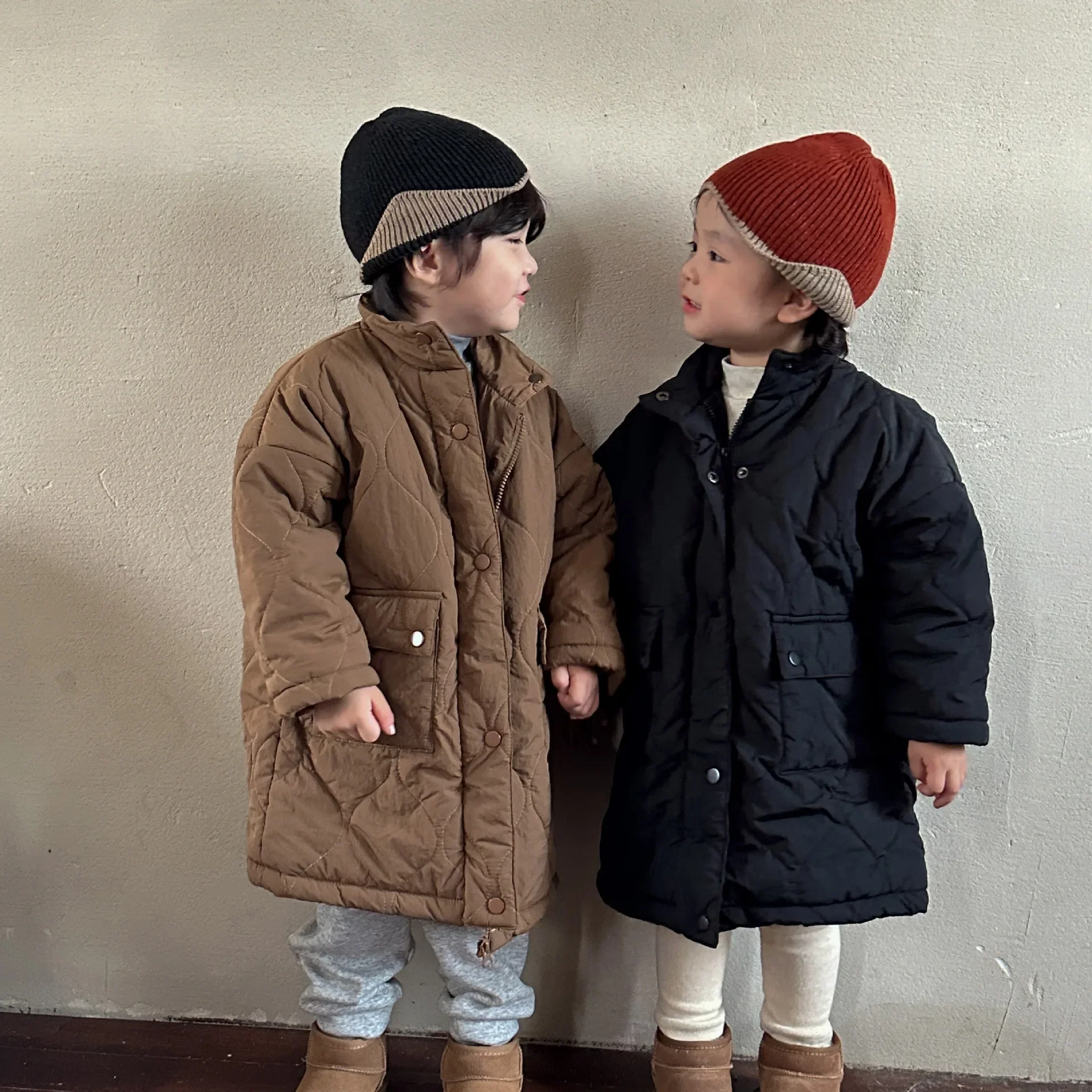 Children Cotton-padded Coat with Fleece Thickened Warm Boys and Girls Clothing Winter Long Cotton-padded Coat 2023 New Baby Coat