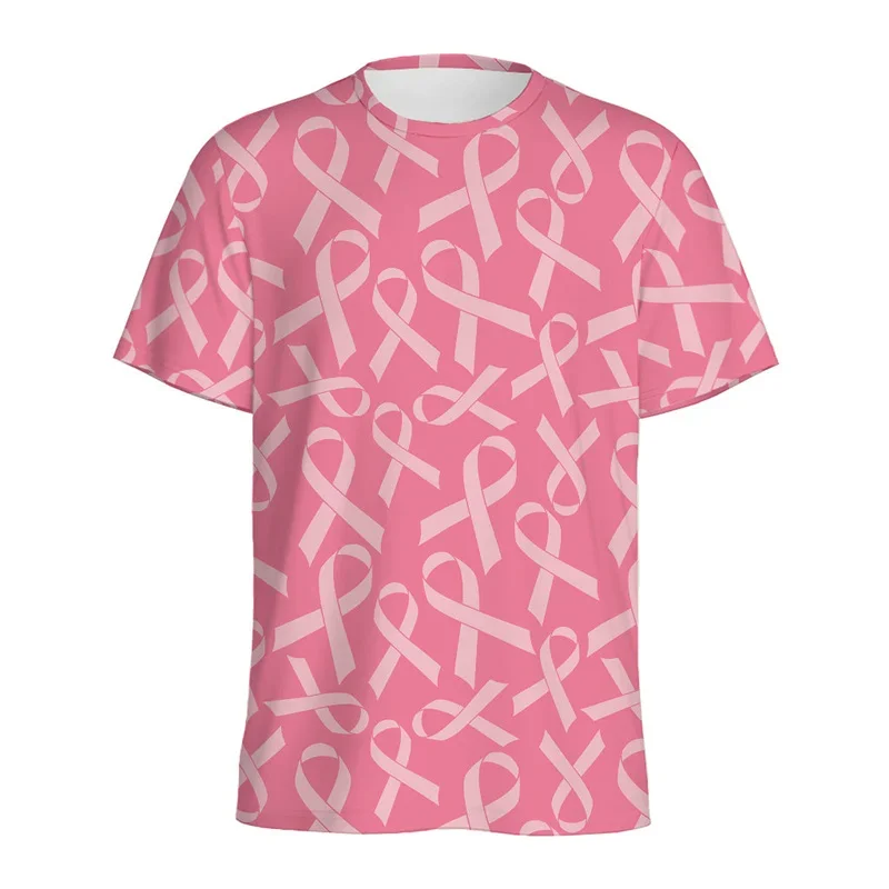 Breast Cancer Awareness 3D Printed T Shirt Women Fashion Pink Ribbon Pattern T-Shirt Loose Short Sleeves Round Neck Tee Shirts