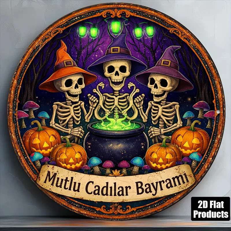 CIFBUY Vintage Witch Brewing Round Aluminum Metal Sign Waterproof Durable Wall Decor for Living Room Bar Party Gift