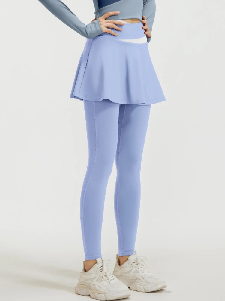 High Waisted Solid Color Leggings Two-piece Yoga Fitness Outfit Quick Drying Breathable Elastic Color Blocking Leggings