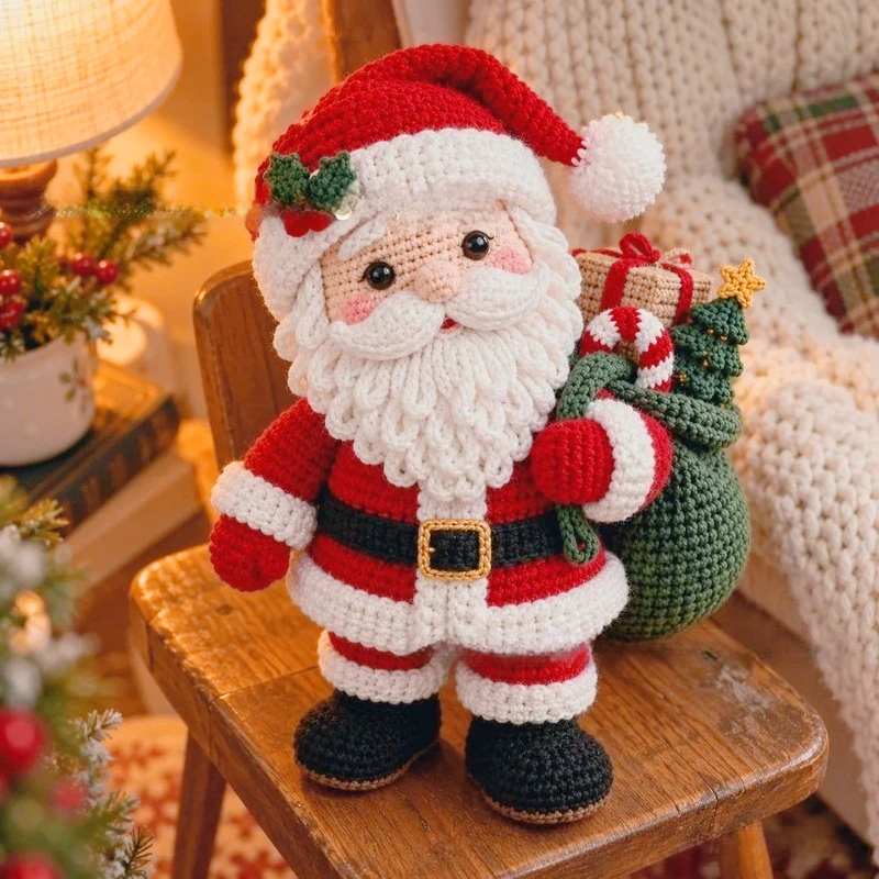 Gehaakte Kerstman Amigurumi Patroon DIY Kerstpop Handgemaakte Knutselhandleiding PDF