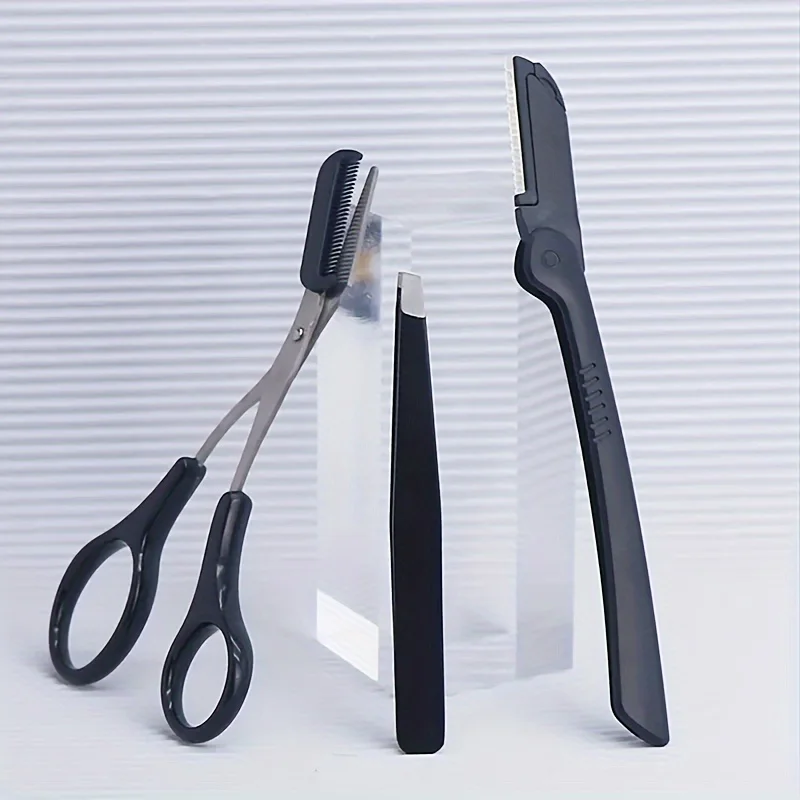 Three-piece stainless steel eyebrow clip comb Scissors Eyebrow trimmer Eyebrow trimmer tool