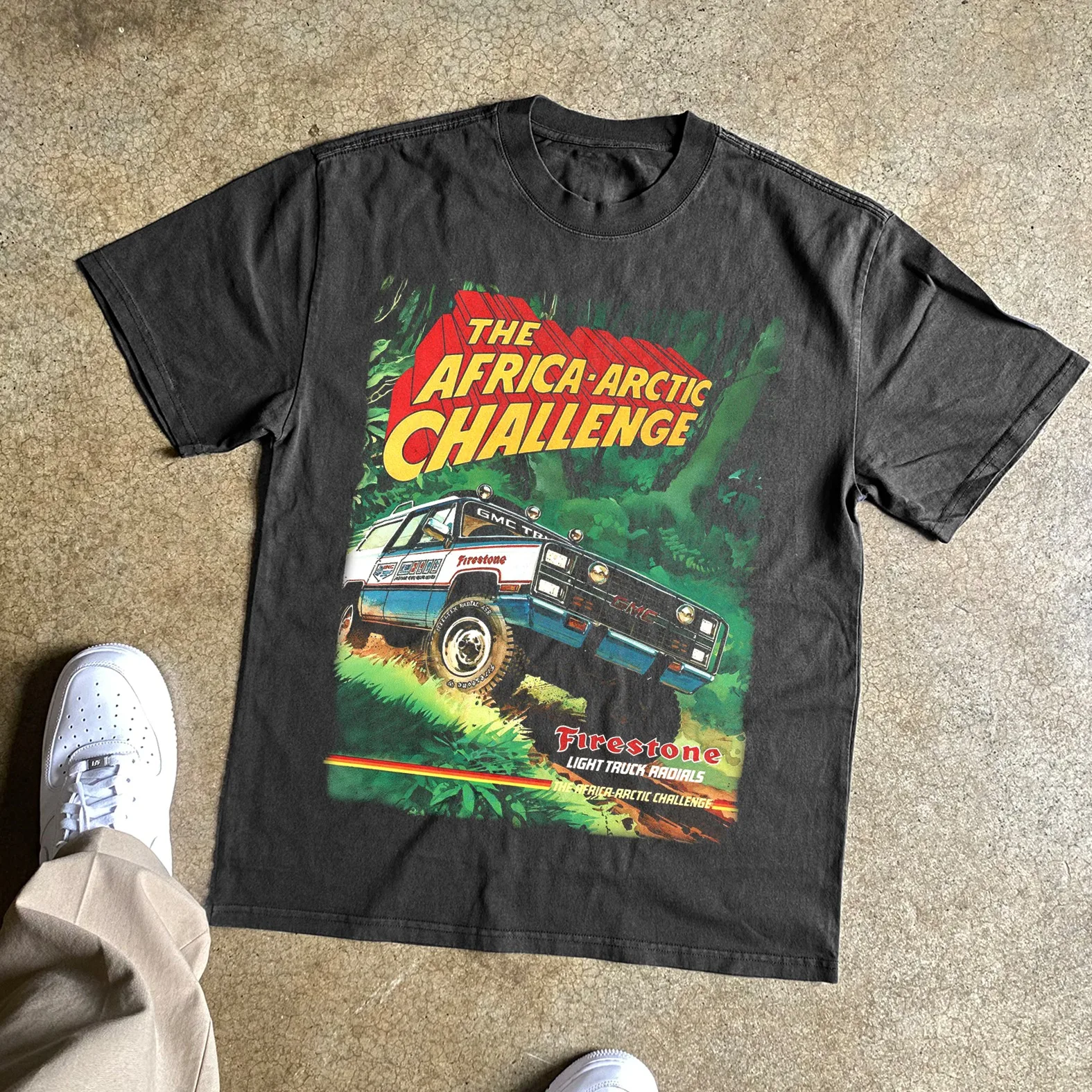 Vintage Africa-Arctic Challenge GMC Truck Firestone Graphic T-Shirt Cotton Men Women Streetwear Tee