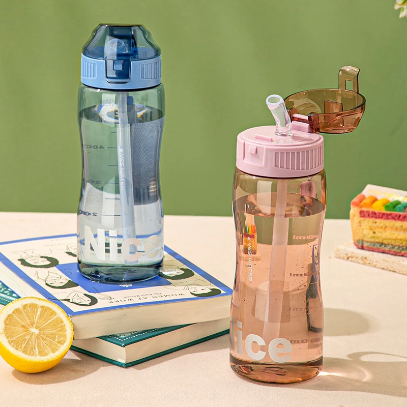 Plastic Water Bottle With Straw For Drinking Portable Sport Tea Coffee Cup Kitchen Tools Kids Water Bottle