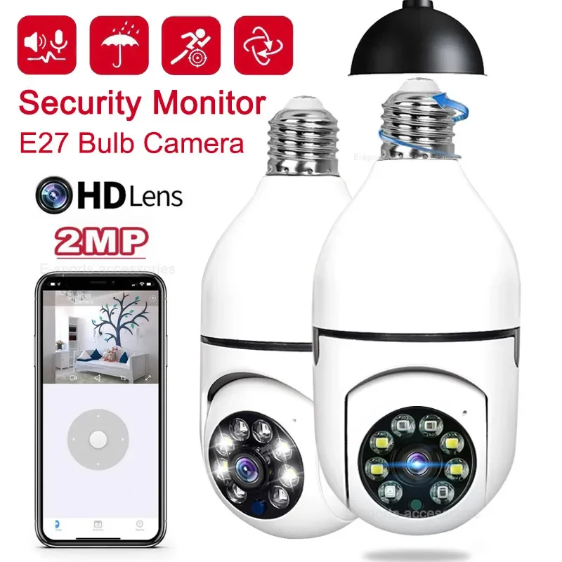 2MP E27 Bulb Surveillance Camera Night Vision Full Color Automatic Human Tracking 4x Digital Zoom Video Indoor Security Monitor