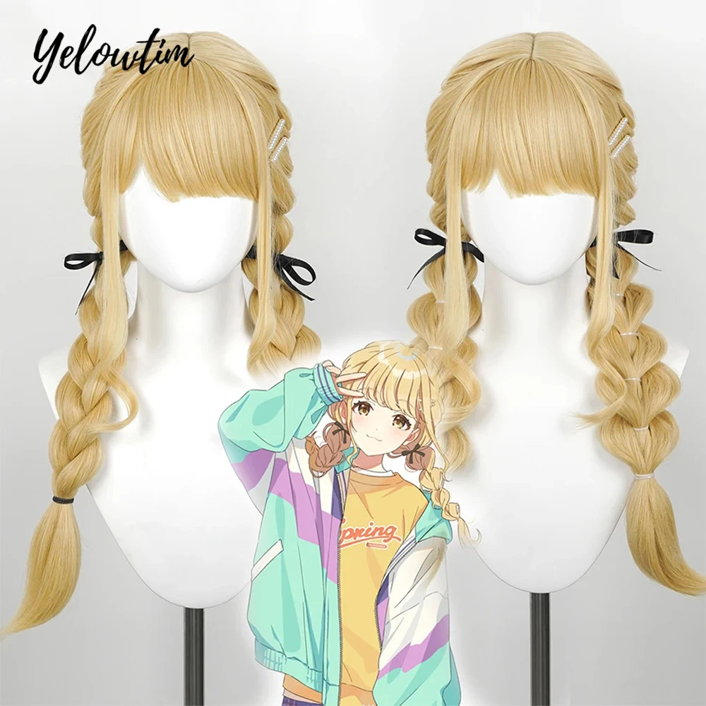 

YELOWTIM Long Blonde Synthetic Yaki Wigs with Bangs for Women Natural Wave Cosplay Party Daily Use Hair Wigs Heat Resistant