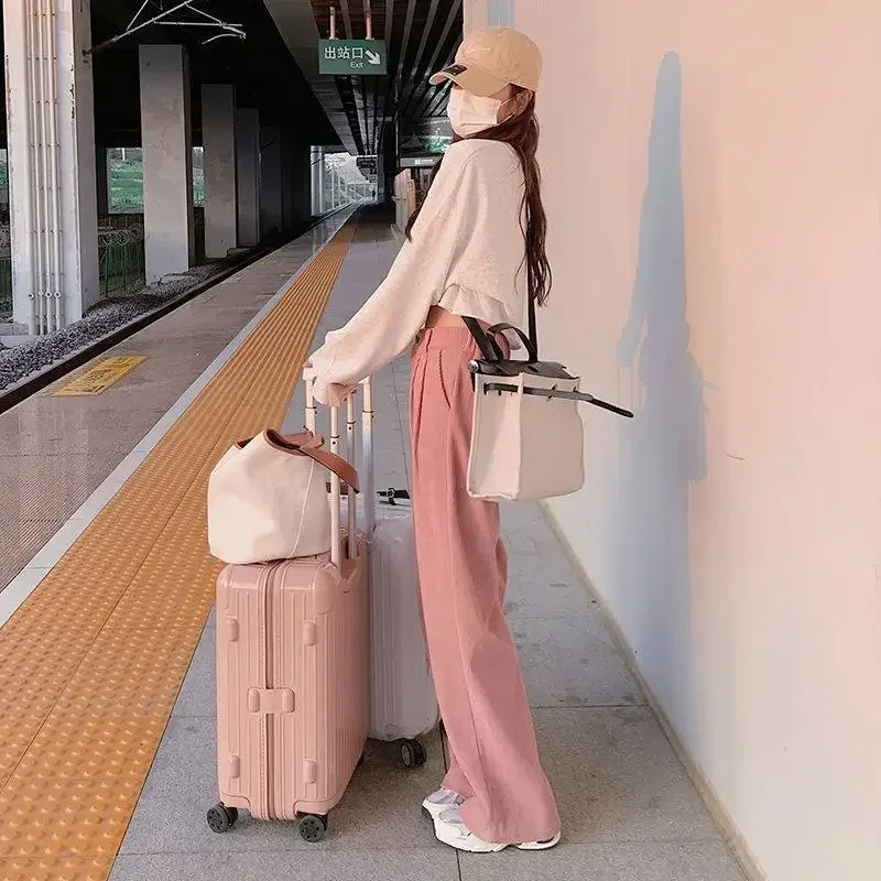 2022 Ladies Clothes Women All-Match Loose Solid Color Leisure Fashion Chic Women New Straight Style Mid Waist Ankle-Length Pants