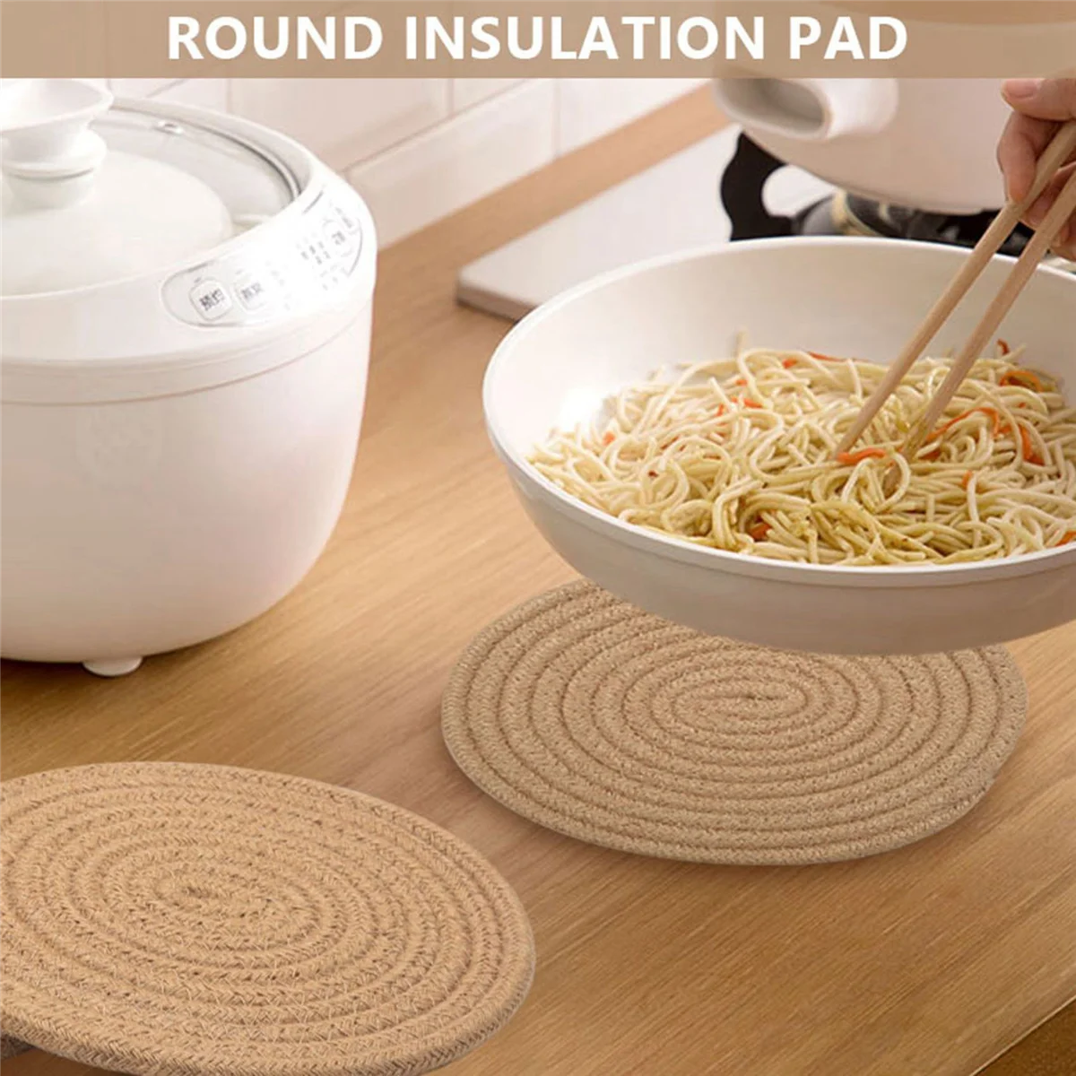 Round Braided Placemats Set of 6 Jute Handmade 7 Inch Heat Resistant Thick Hot Pads Mats Coaster