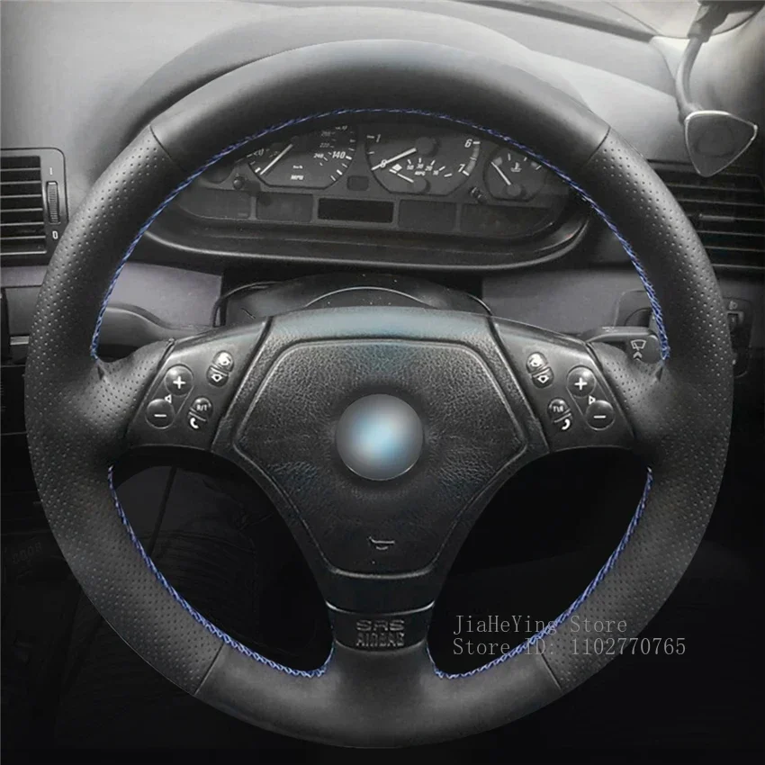 

DIY Hand-Stitched Non-slip Durable Black Artificial Leather Steering Wheel Cover for BMW E36 E46 E39 Interior Accessories