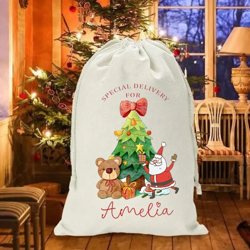 VIKAMA personalisierte Weihnachtsmann-Säcke, große große Beutel, individuelle Aufbewahrungsbeutel mit Kordelzug für Weihnachtsgeschenke, Pakete, Weihnachtsgeschenke