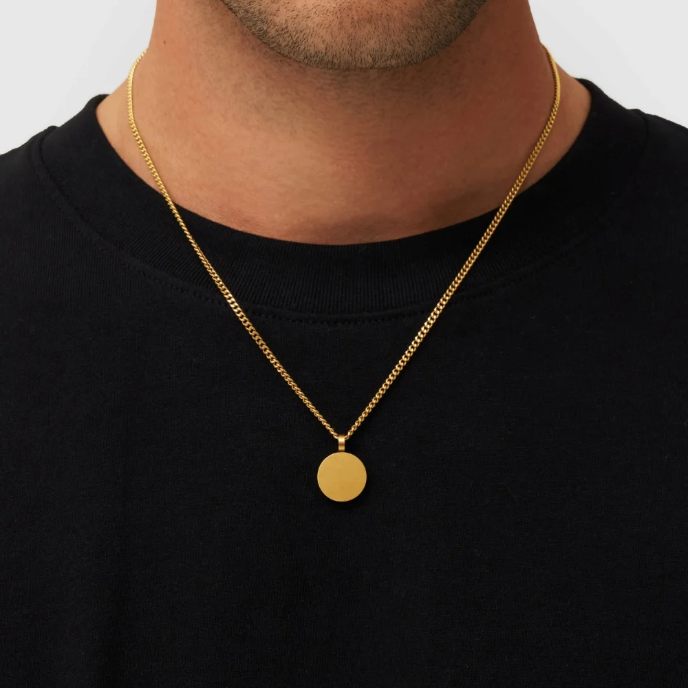 Retro Runde Anhänger-Halskette Einfache Goldfarbene Edelstahl Lange Herren-Halskette Modische Damen Titanstahl-Schmuck-Accessoire – Detail 3