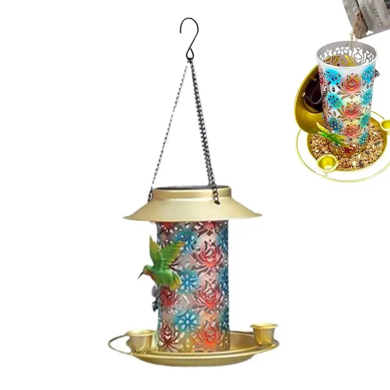 

Solar Bird Feeder For Outdoors Metal Waterproof Outside Wild Bird Feeders Hang Metal Bird Feeder Colorful Hummingbird Feeder