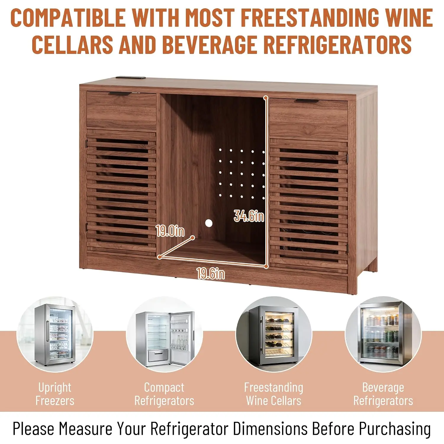 Coffee Bar Cabinet with Fridge Space Wine Rack Glass Holder Storage Power Outlet Buffet Sideboard Dining Room Home, Customized