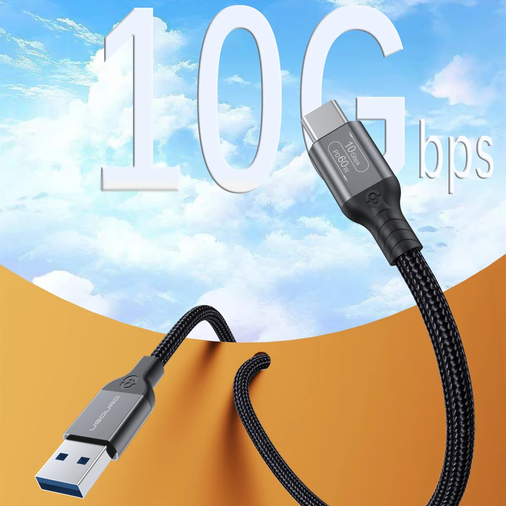 Kabel USB3.2 USB3.1 Gen2 10 Gb/s Kabel USB-A do USB typu C 3A 60W Szybkie ładowanie 10G Przewód transferu danych USB-C do dysku twardego SSD