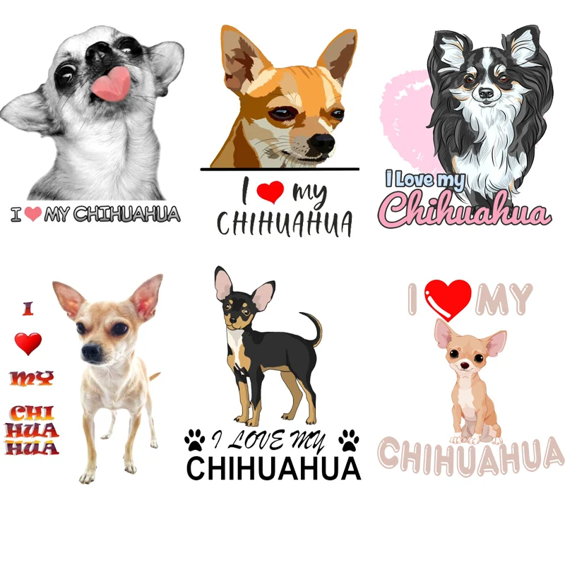 Kawaii Dog I Love My Chihuahua Patches On Clothes Cartoon Stickers Applique Iron on Heat Transfer For Clothing Wholesale