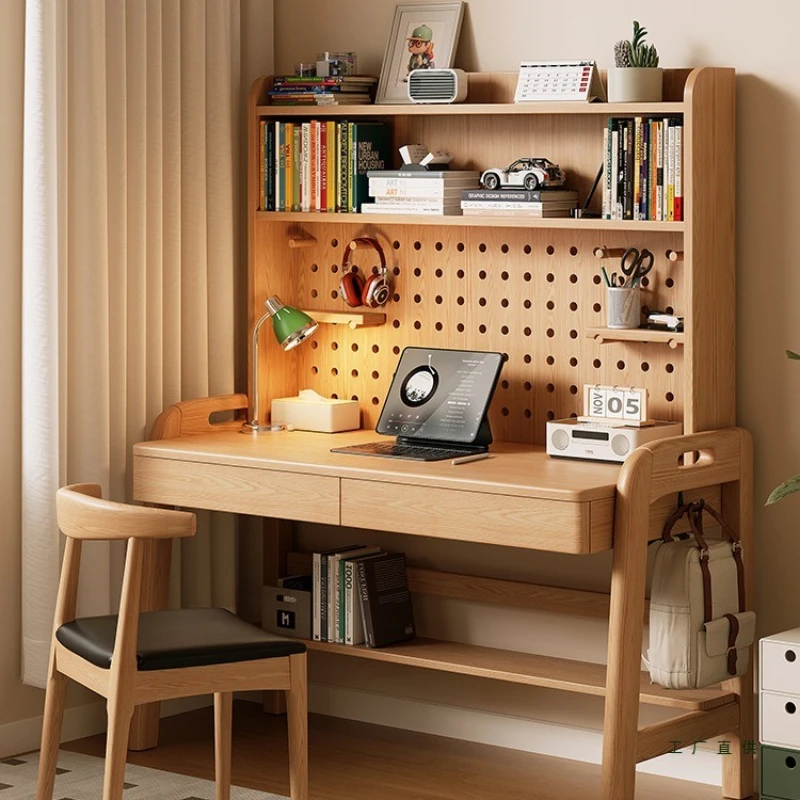 

Solid wood desk bookshelf integrated simple writing desk study desk home children's study table with bookshelf