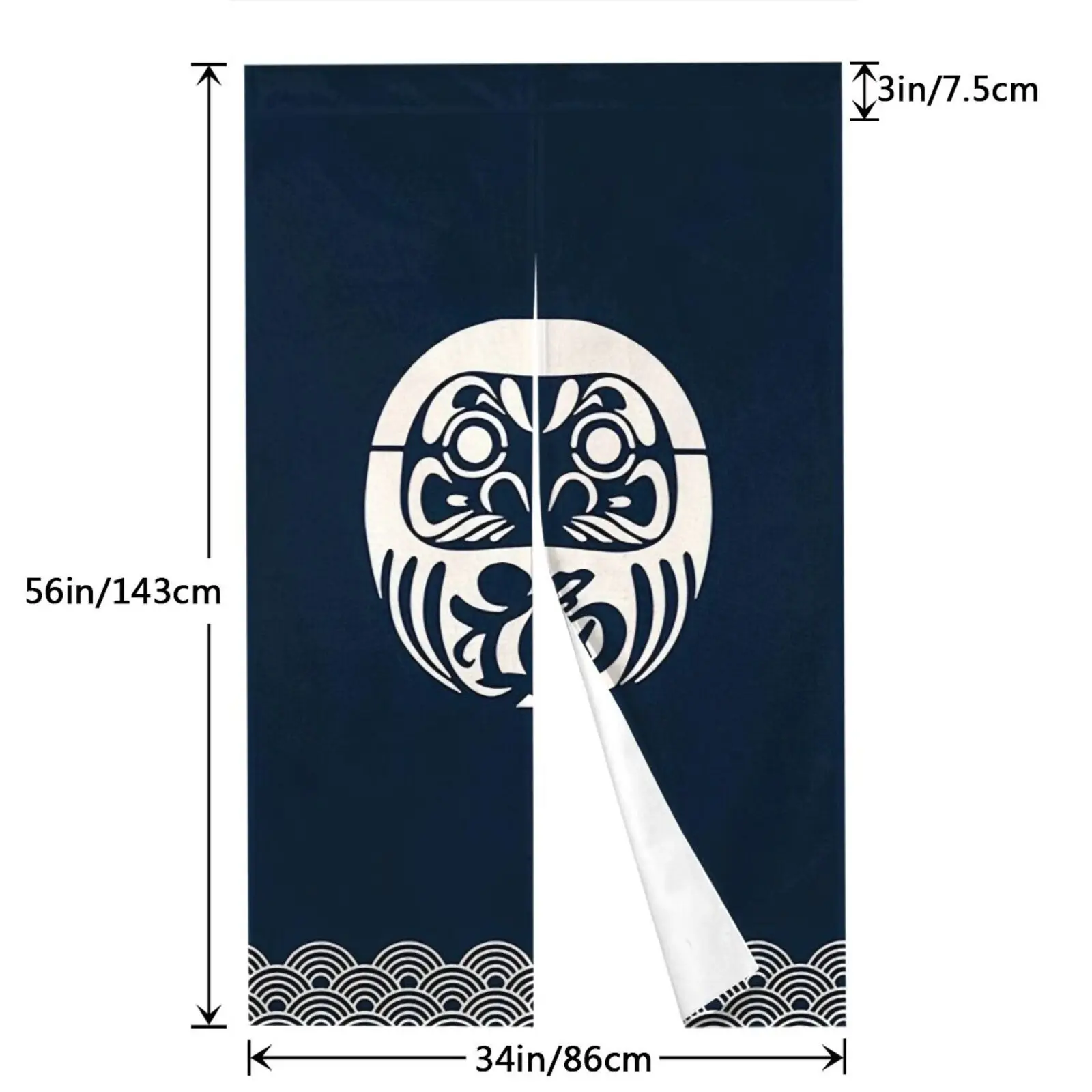 japanese noh mask art noren door curtain traditional theater design navy blue linen half panel room decor easy to care for