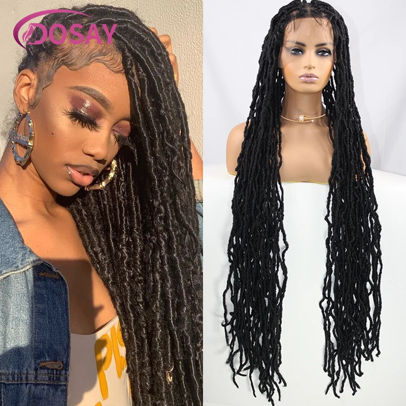 

40" Synthetic Full Lace Braided Wigs For Black Women Dreadlock Wig Braiding Hair Lace Front Hair Wavy Locs Soft Locs Dosay