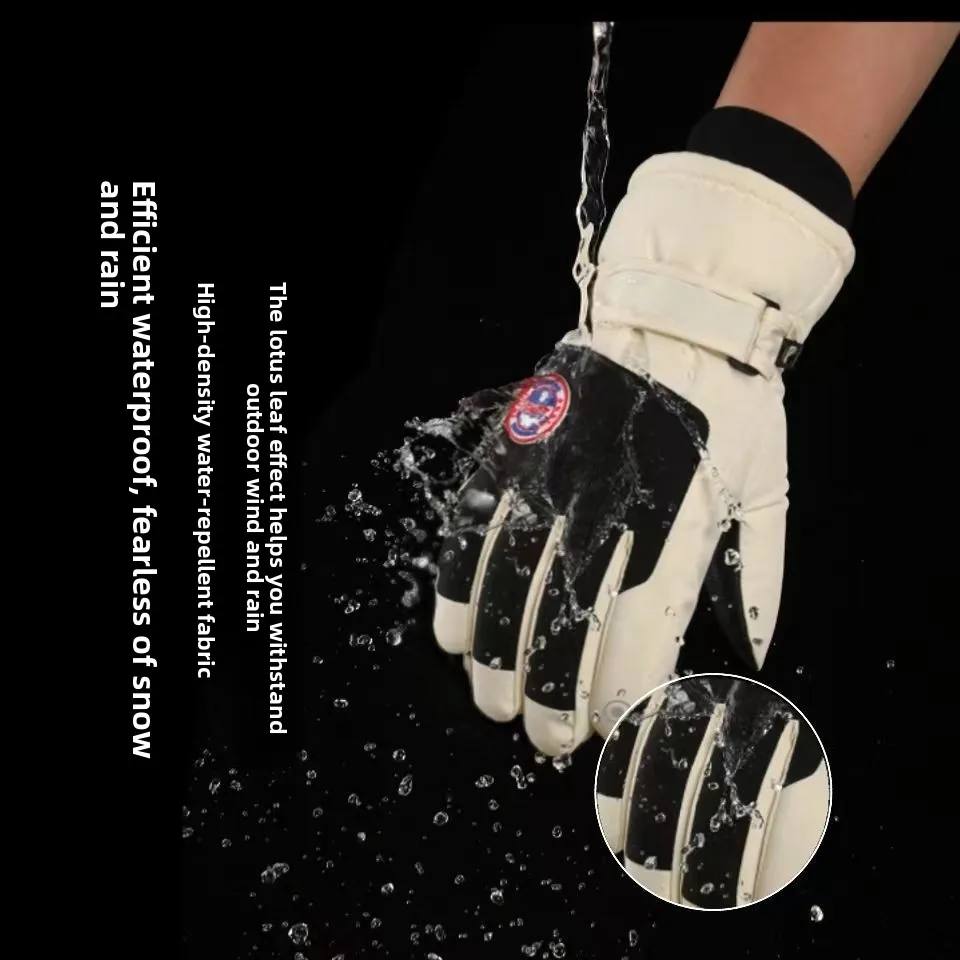 Winter ski gloves men and women touch screen warm waterproof cold-proof plus velvet thick windproof outdoor electric bike gloves