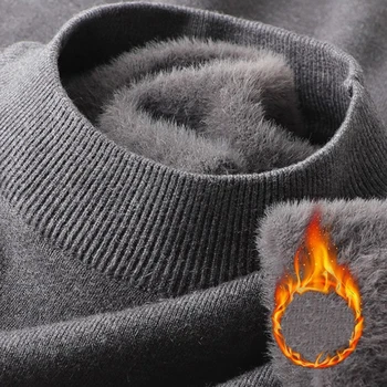 Epligg Maglione lavorato a maglia da uomo in peluche dolcevita con pullover caldi imbottiti in velluto autunno inverno maglione casual con fondo spesso o-collo