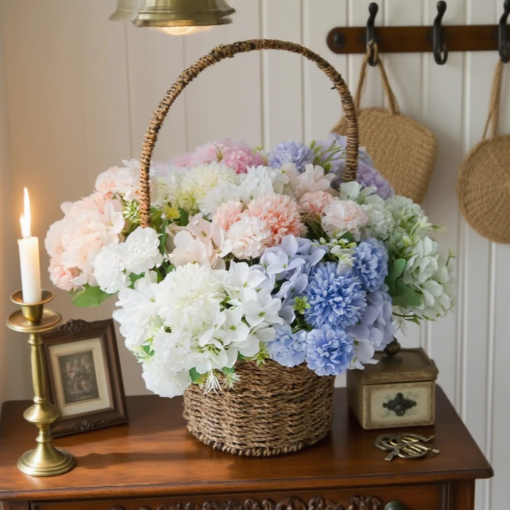 

10pc Artificial Flower Silk Hydrangea Handmade Bridal Bouquet Festival Vase Home Room Decor Garden Wedding Table Plants Diy Gift