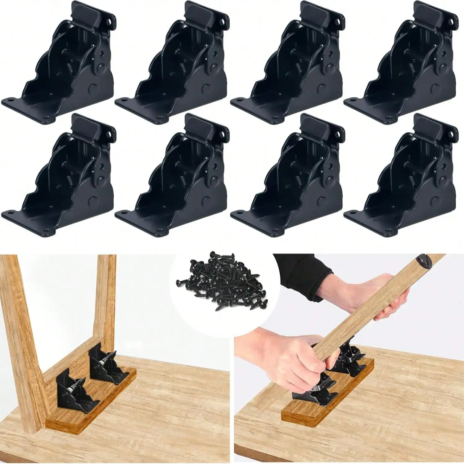 8 Pack 90 Degrees Folding Table Legs Brackets, Lock Extension Support Bracket Heavy Duty Folding Brackets, Foldable Self-Lock Hi