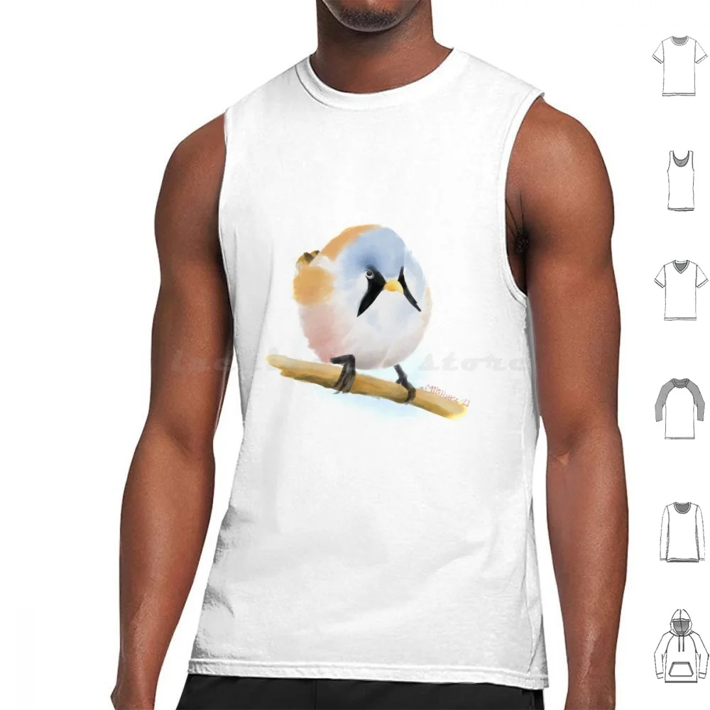 Bearded Reedling Tank Tops Vest Sleeveless Bearded Reedling Reedling Bird Realistic Pastel Animals Animal Nature Gouache