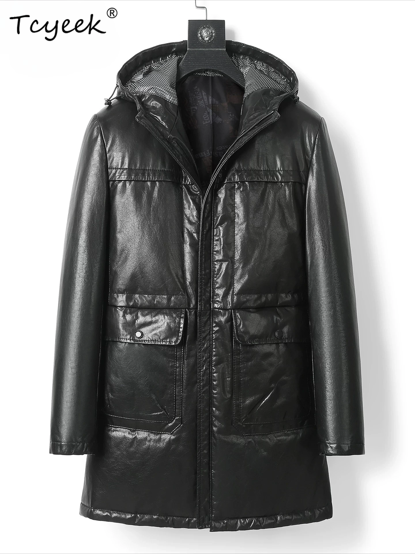 

Tcyeek 100% Real Cowhide Genuine Leather Jacket Men Clothes Mid-length Trench Coat Winter Down Coats Male Jaqueta De Couro 2026