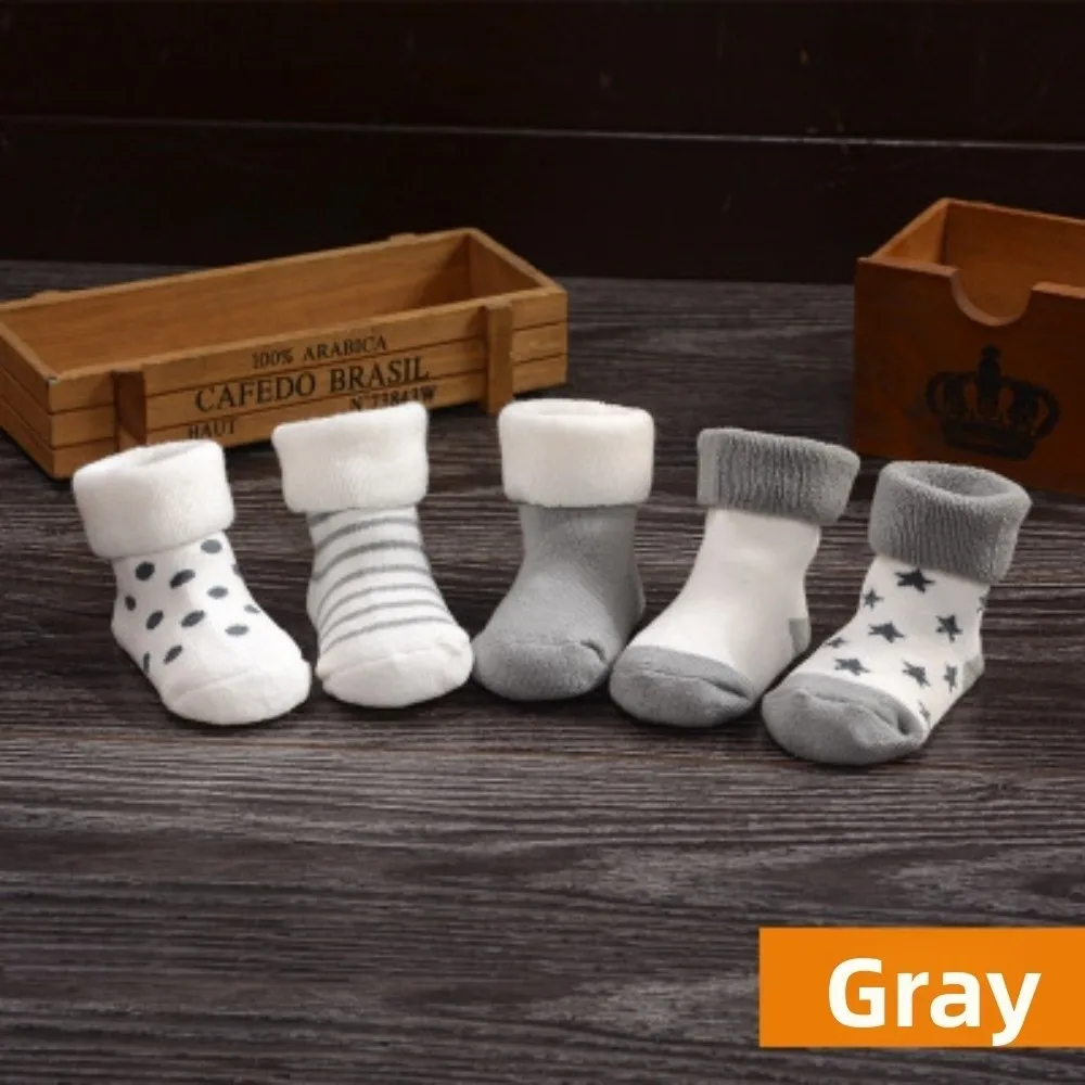 5 Pairs New Cotton Baby Short Socks Pink Blue Breathable Newborn Socks Polka Dot Stars Non-Skid Design Winter Socks Infant Wear