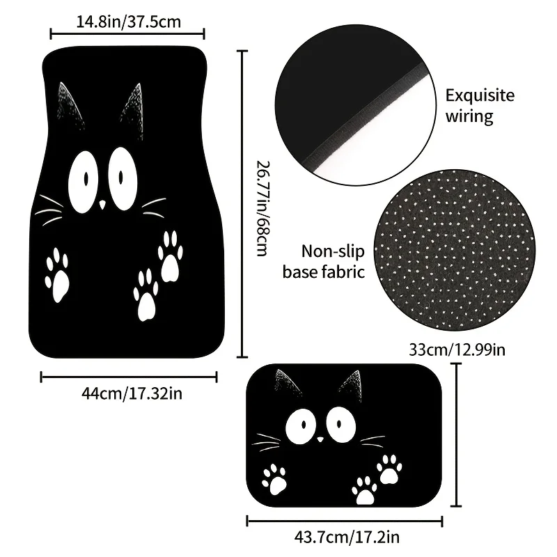 4pcs Cute Kitten Paw Print Universal Car Interior Floor Mats, Set Of 4, Suitable For Most Vehicle Models, SUVs, Family Sedans, P