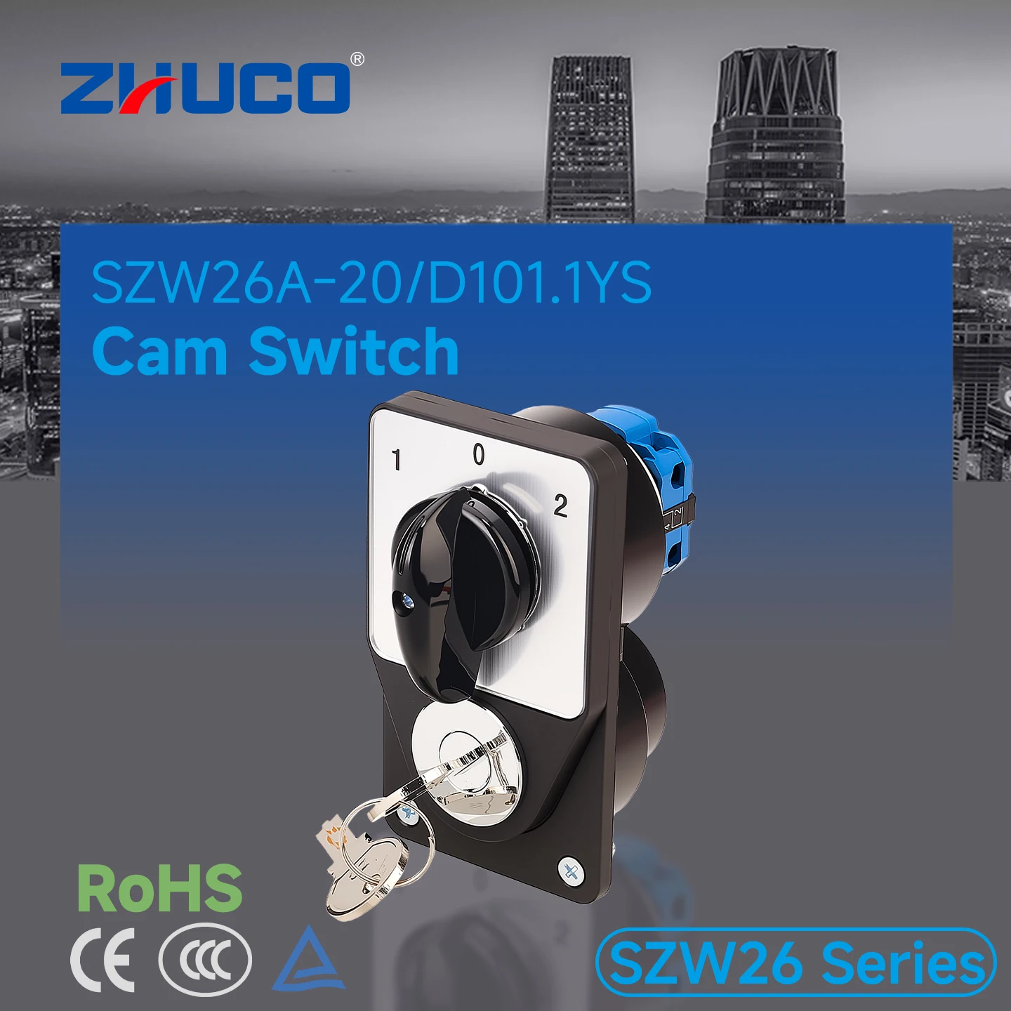 Zhuco 2/3 Position Selector Switch 20A 690V, 4-Terminal Universal Rotary Cam Selector with Locking Switch, Suitable for Distribution Cabinets, Machine Tools, Industrial Panels (Szw26A-20/Ys, on Off On, on Off, on on)