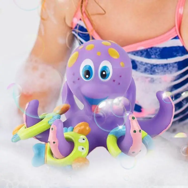 Octopus Bath Toy Sea Animal Shower Toys Cute Plush Shower Tub Toy With Colorful Ring Toys Smiling Face Design Color Recognition