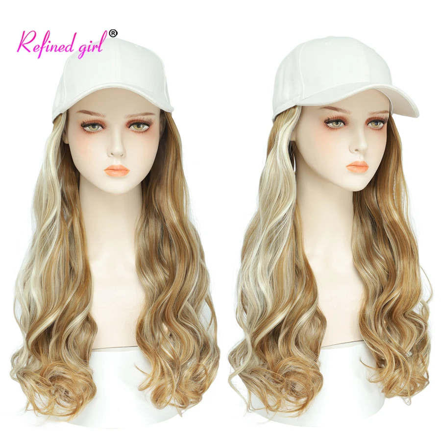 Synthetic Wig Baseball Cap with Body Wave Hair extensions Hat Wigs Mix Brown Blonde Black Connect Wig Adjustable for women girls