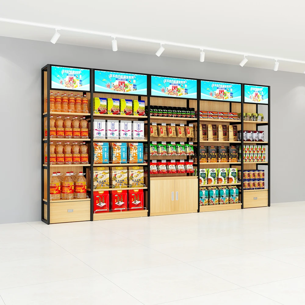 Custom.Supermarket Shelves Manufacturer Wood Shelf Department Store Display Racks Shelving Like Miniso Style