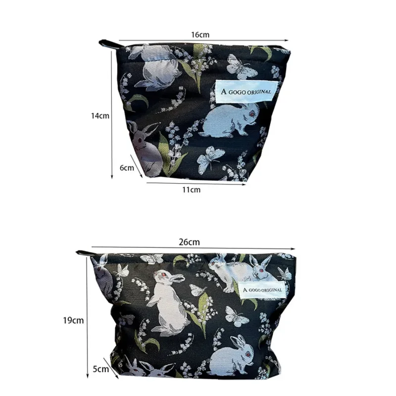 New Black Retro Rabbit Jacquard Floral Makeup Bag pochette portatile borsa cosmetica borsa da viaggio per la cura della pelle Organizer Daily Pouch
