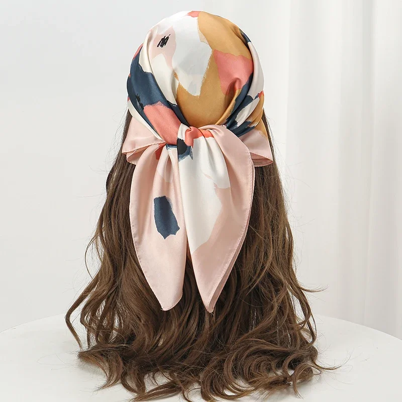 Elegancki kwadratowy szal jedwabny 70 cm, stylowy wzór, satynowa chusta, owijka na szyję, opaska do włosów dla kobiet, szaliki, bandana, hidżab, apaszka.