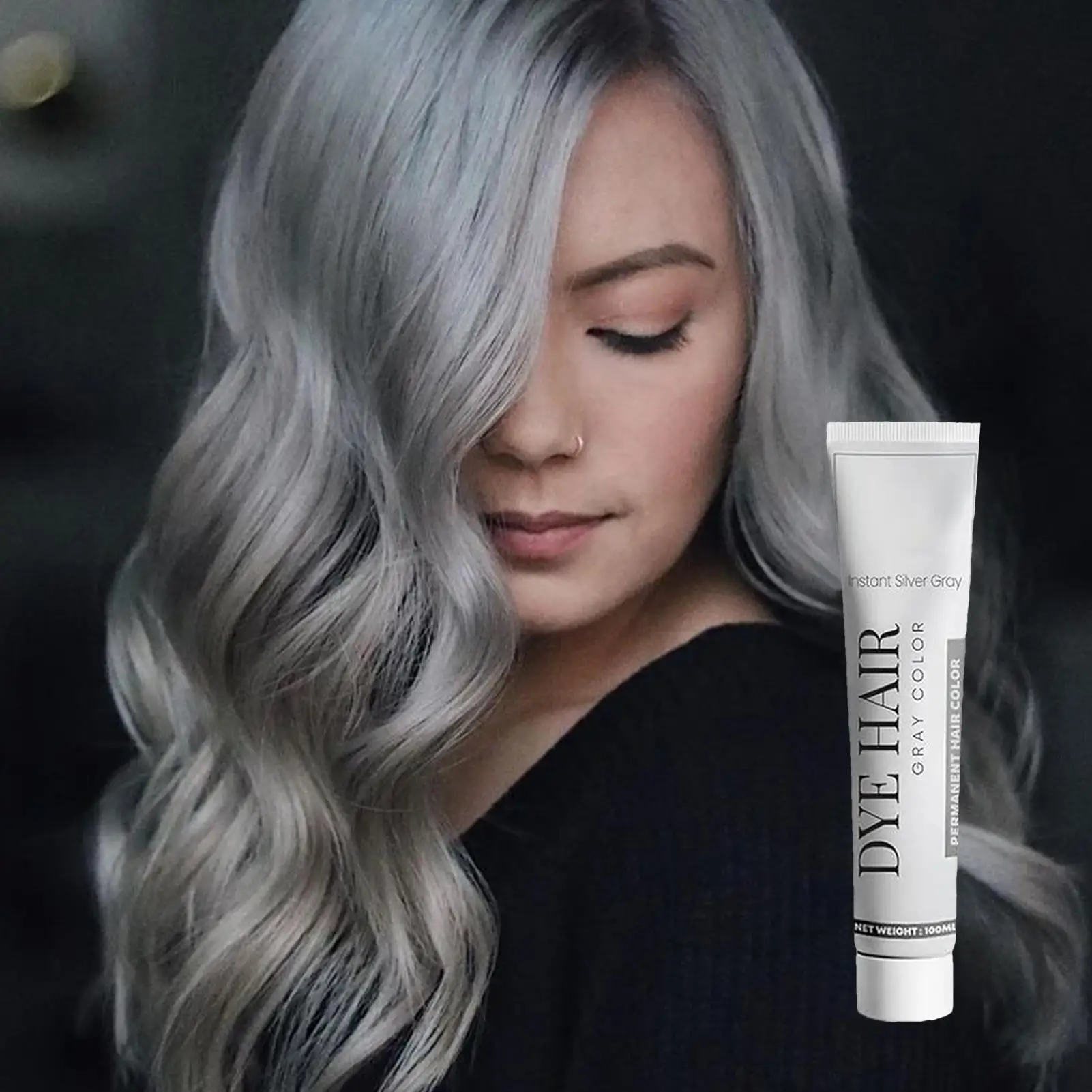 unisex Gray Hair Dye Permanent Silver Grey Hair Color Cream Long-Lasting Natural Nourishing Dye for Punk Style Hair Coloring