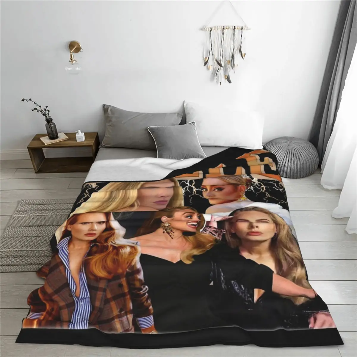 Adele Blankets Flannel Print Multi-function Lightweight Thin Throw Blanket for Sofa Car Quilt