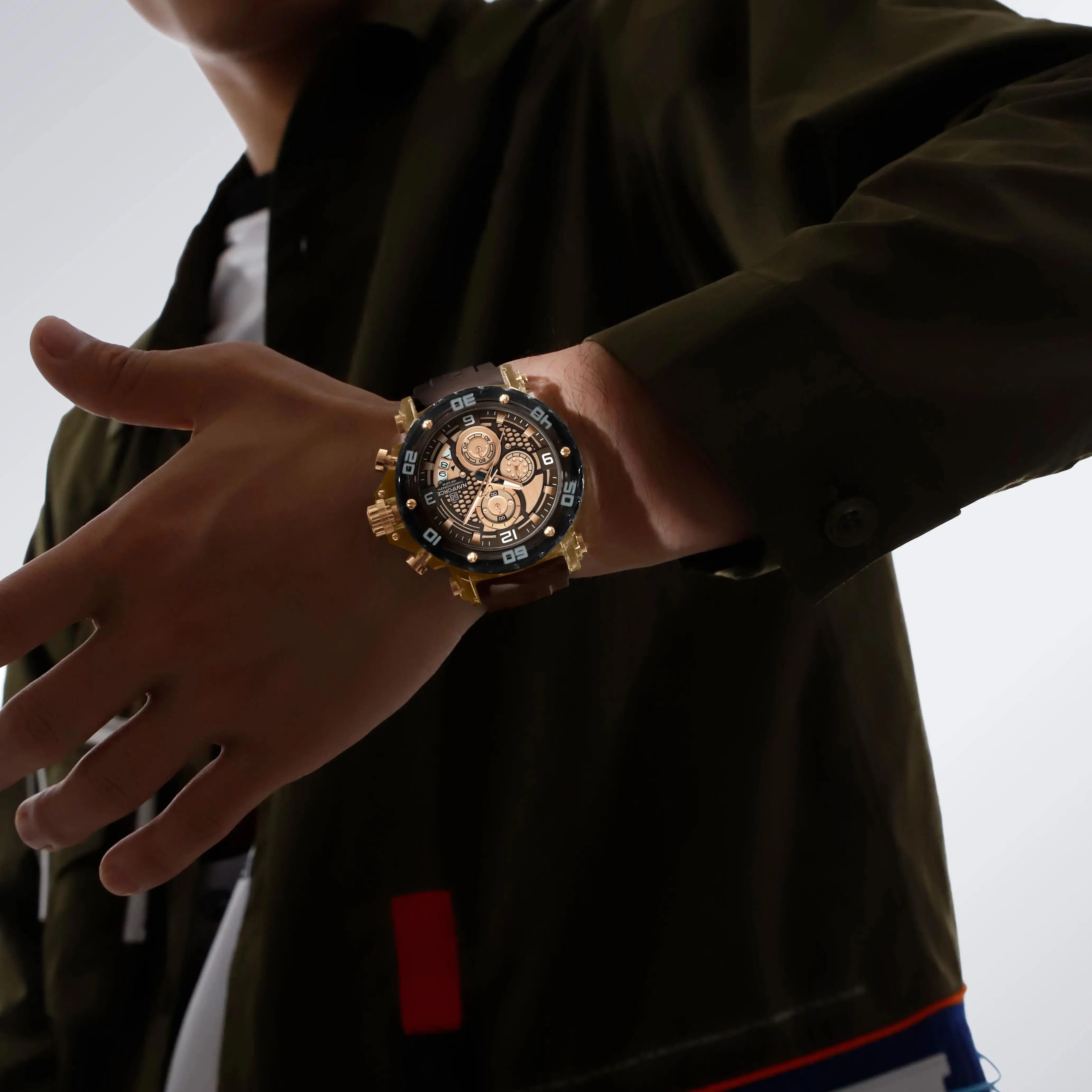 NAVIFORCE للرجال حزام سيليكون فاخر موضة ساعات كوارتز ساعة معصم رياضية كرونوغراف 5TM مقاوم للماء ساعات رجالية هدايا