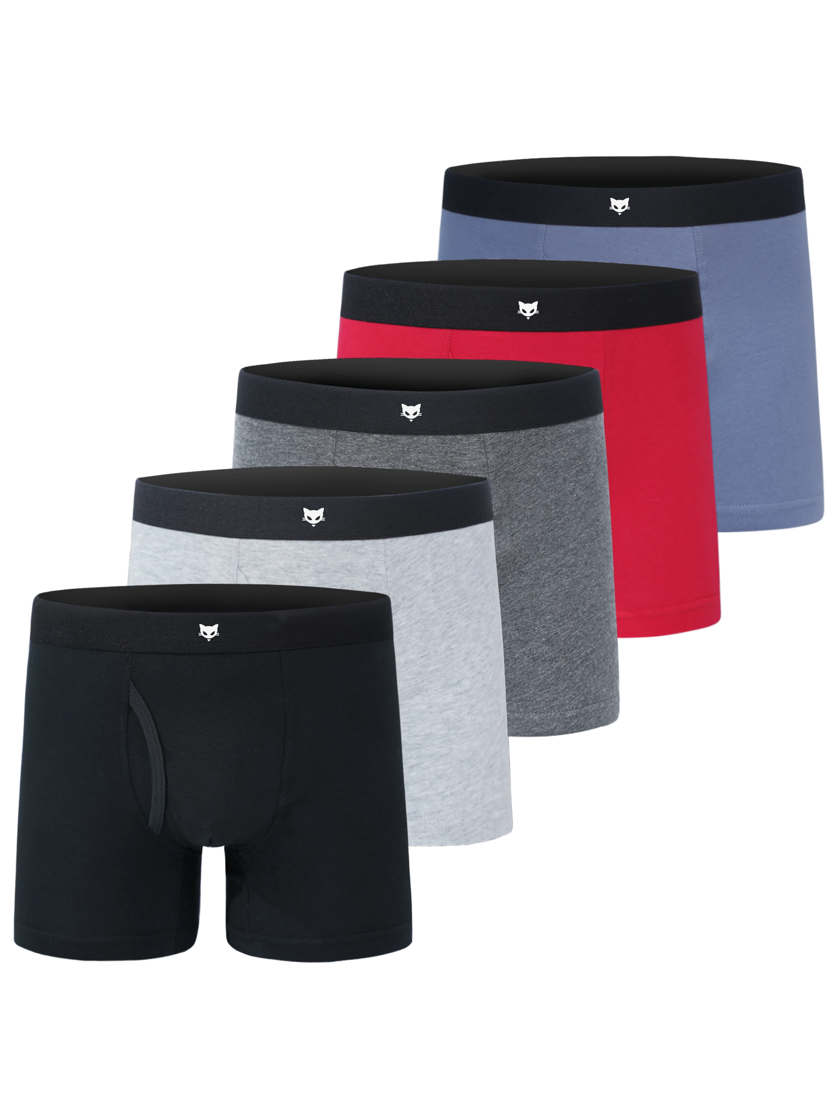 5 Pcs 95% Cotton 5% Elastane Boys Open Fly Boxer Briefs Green Spider Logo Solid Color Kids Soft Breathable Boys Underwear