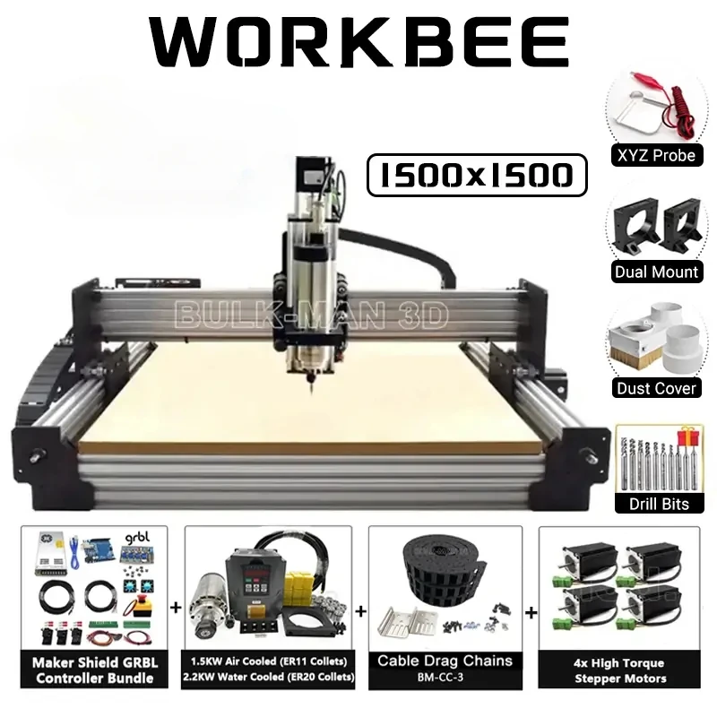 

25%OFF BulkMan 3D Newest Silver 1500X1500mm WorkBee CNC Machine Full Kit with Maker Shield GRBL Control System CNC Wood Router