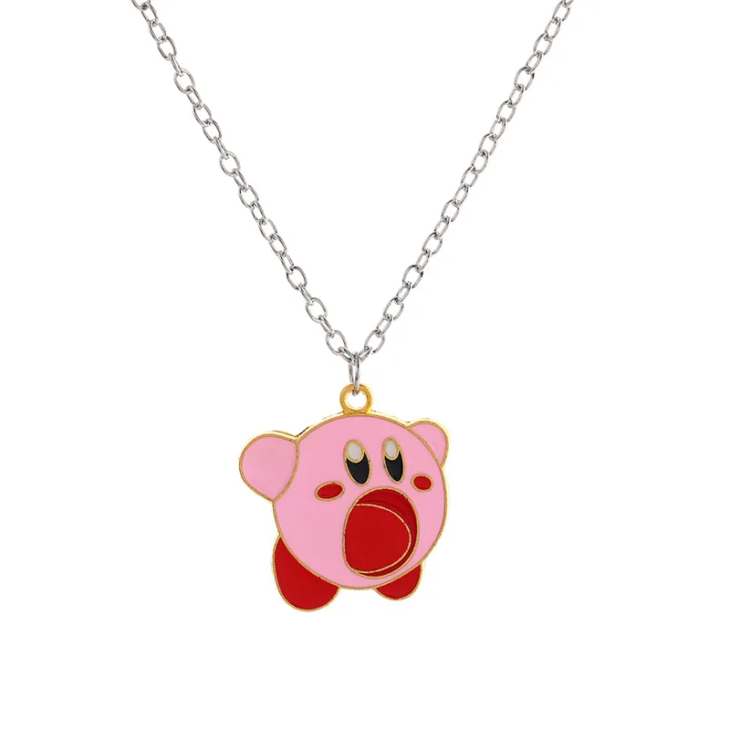 Kawaii Kirby Anime Cartoon Doll Alloy Chain Pendant Necklace Fashion Clavicle Chain Party Jewelry Accessories Girls Gift