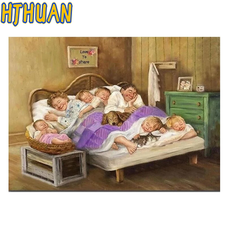 Pittura diamante trapano rotondo quadrato, ricamo per dormire in famiglia, punto croce, decorazioni per la casa, regalo per la festa della mamma,