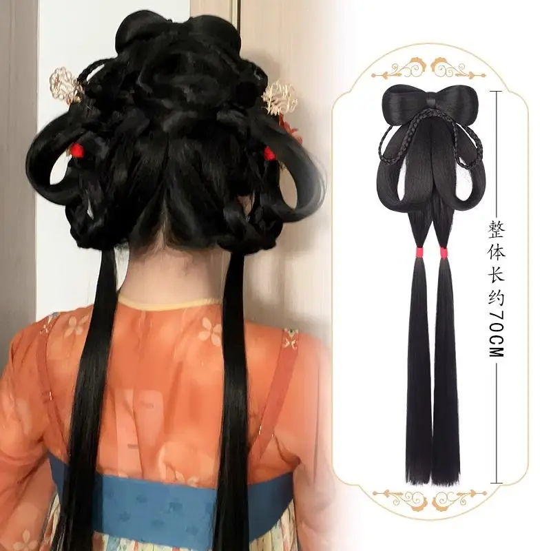 Coque de cabelo da dinastia Tang: coque falso tudo-em-um para volume da cabeça traseira conjunto de peruca hanfu colisão de cabelo chinesa antiga