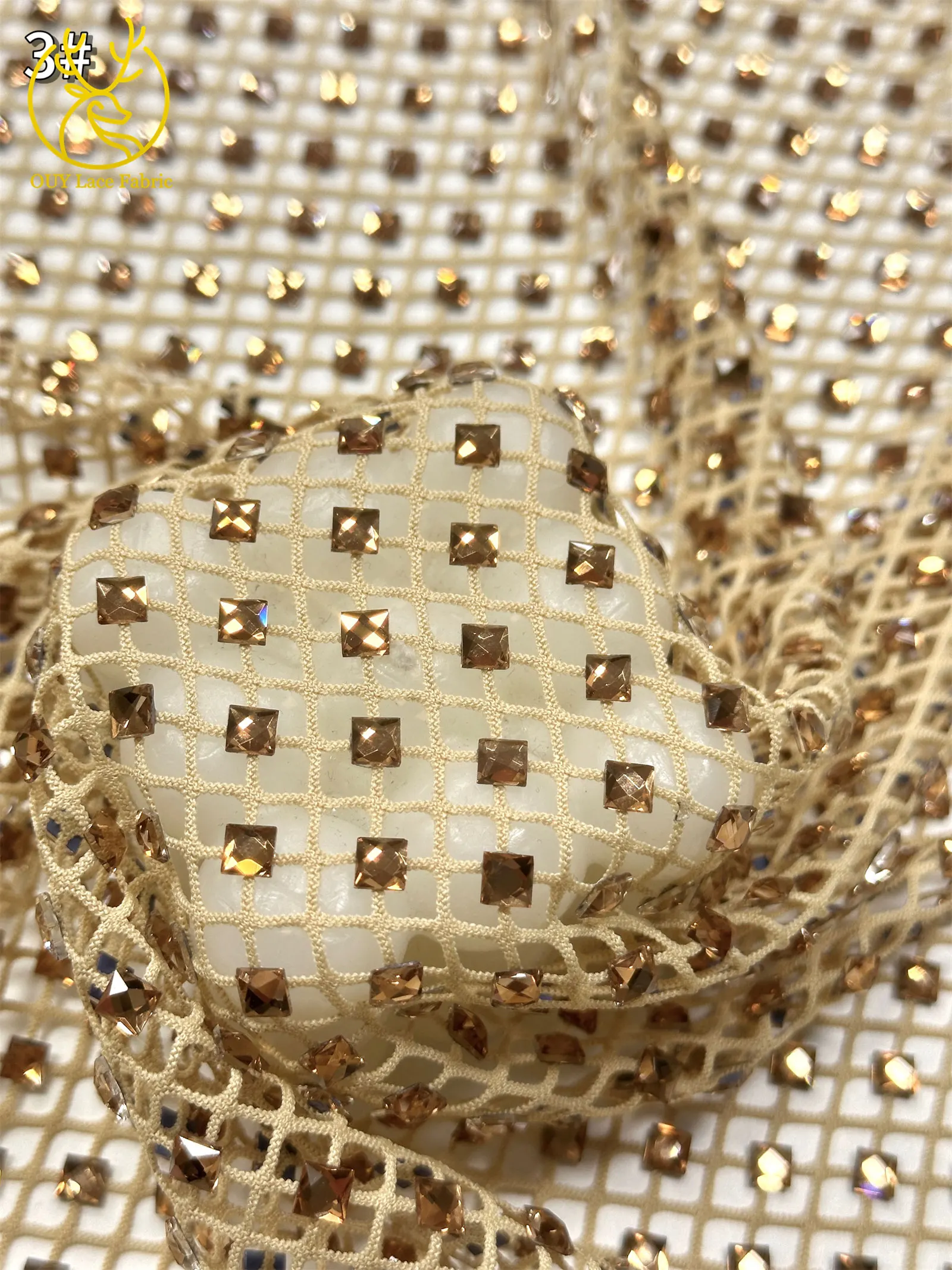 Luxuriöser Hochwertiger Edelstein-Stretchstoff 2026 Luxuriöser Hochwertiger Glitzer-Kristall-Strass-Stoff für Party- und Abendkleider zum Nähen – Detail 10